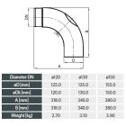 Íves füstcső 90° Ø150 mm rejtett tisztítónyílással, alacsony