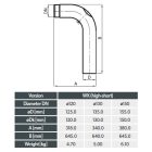 Íves füstcső 90° Ø 150 mm rejtett tisztítónyílással, rövid vízszintes szakasszal
