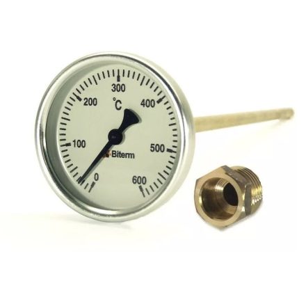 Bimetál kemence hőmérő 0-600°C átvezetővel 6 cm hosszú