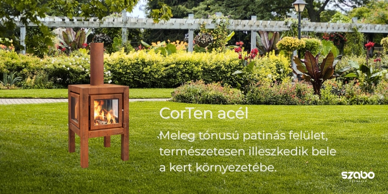 RB73 Quaruba L CorTen acél kültéri kandalló kertben