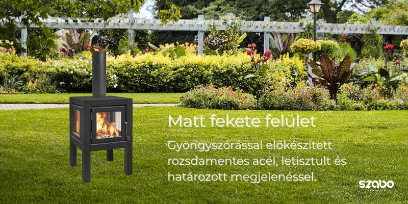 RB73 Quaruba L kültéri kandalló matt fekete kivitelben, gyöngyszórással előkészített rozsdamentes acél