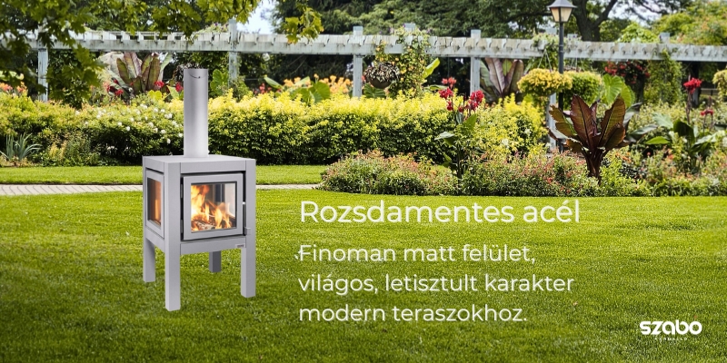 RB73 Quaruba L kültéri kandalló rozsdamentes acél kivitelben, finoman matt, letisztult megjelenéssel